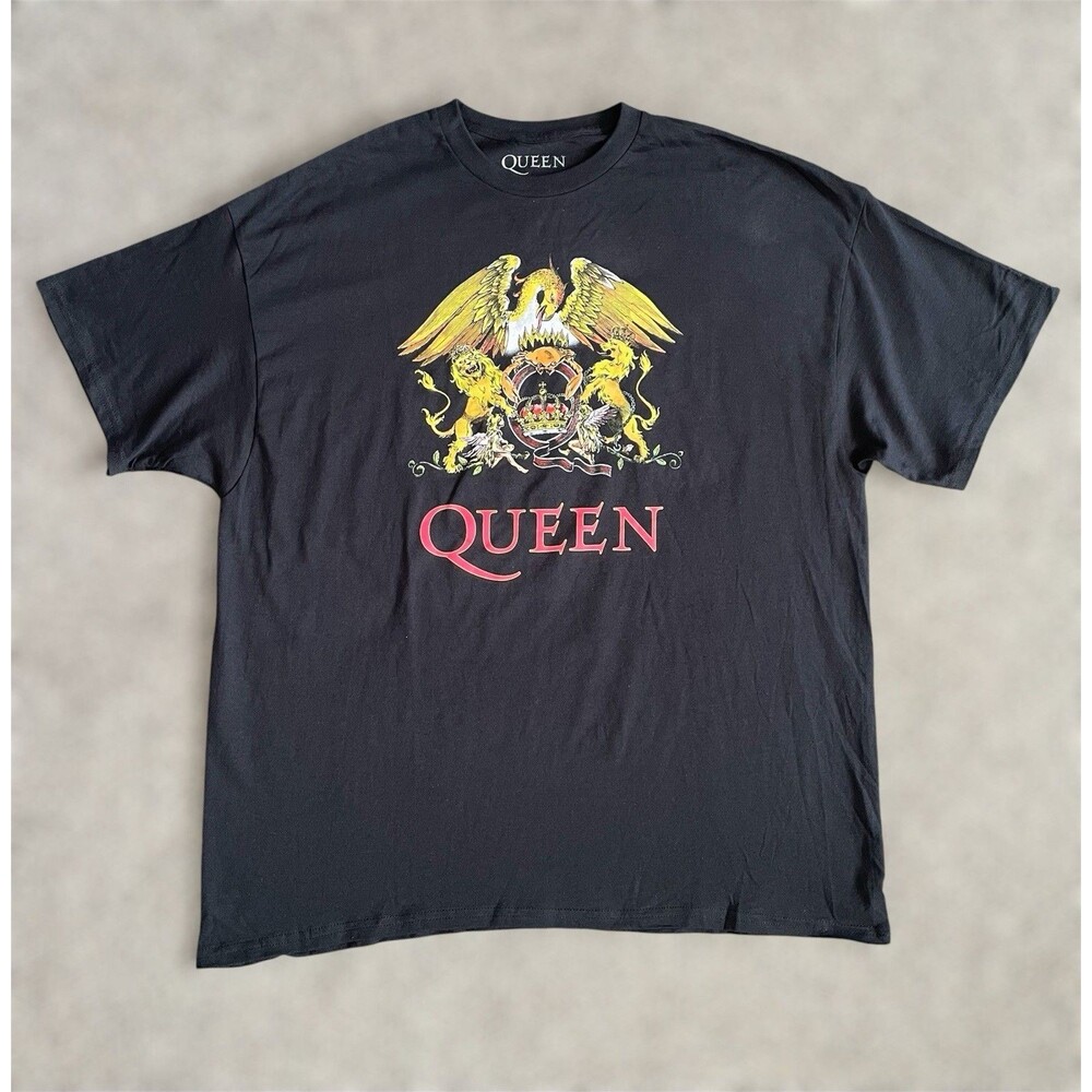 Queen Band T Shirt Crest Logo Graphic Black Rock Tee Classic Music NWOT Size XXL
